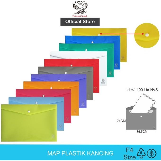 

EAGLE Map Plastik Kancing Bening~Opaque F4 (Folio) Data Bag Isi 3 Pcs