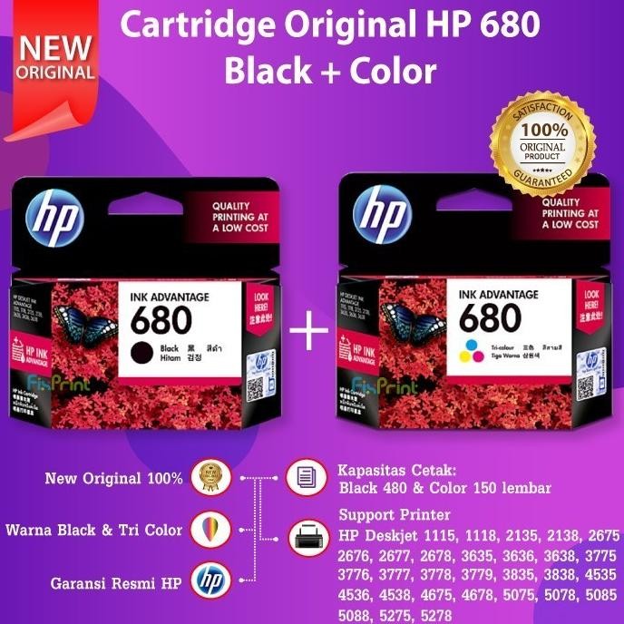 TERBARU - Tinta HP 680 Black Dan Color Printer HP Deskjet 2135 3635 Cartridge