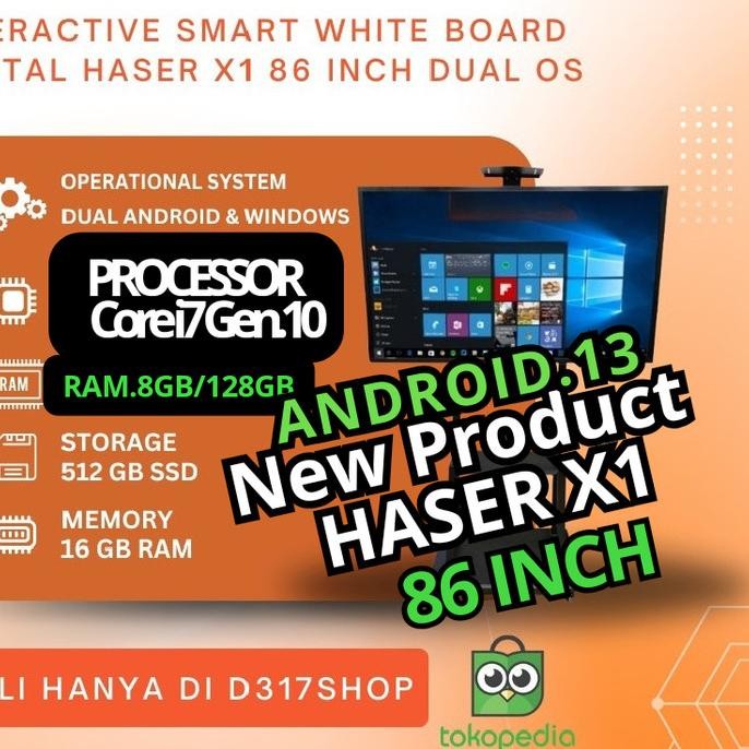 

Interactive Flat Panel Haser X1 Smart White Board Digital 86 Inch Dual Os Tulis New Stok
