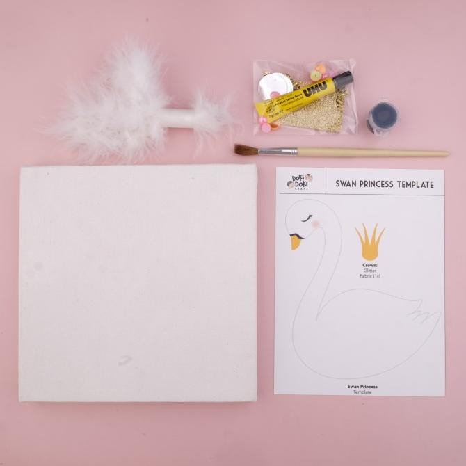 

Baru Swan Princess Mix Media Canvas Craft Kit - Doki Doki Kids Activity Fun Premium