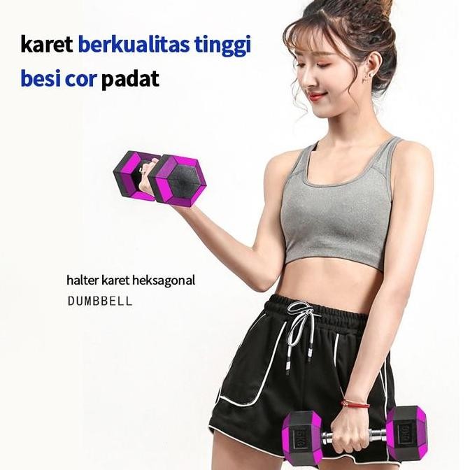 Murah Dumbbell Karet 10kg/Cocok untuk Pria dan Wanita/Peralatan Fitness Rumah/Dumbbell Karet Hexagon