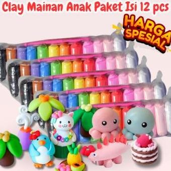 Promo [PAKET ISI 12 CLAY] Clay Mainan Anak Clay Mainan Motorik Anak Isi 12 Warna COD