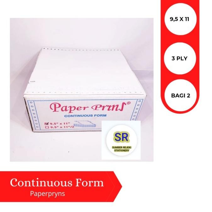 

TERMURAH - PAPERPRYNS CONTINUOUS FORM ( 9,5 X 11 ) 3 PLY ( BAGI 2 )