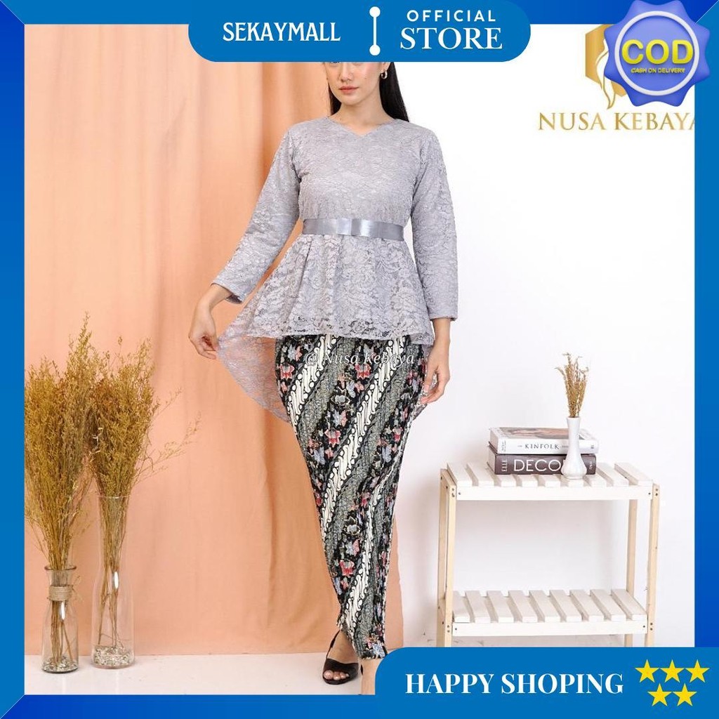 Setelan Kebaya Brukat Pinguin Set Rok Plisket Batik Untuk Kebaya Wisuda Modern Kondangan Seragaman P