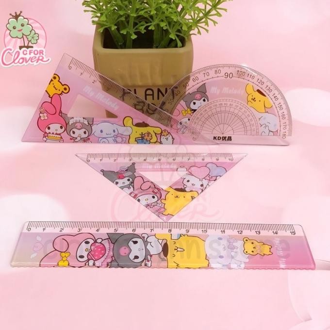 

bas-12 CUTE CHARACTERS PENGGARIS SET ISI 4 PCS ruler set stationary imut cute Murah