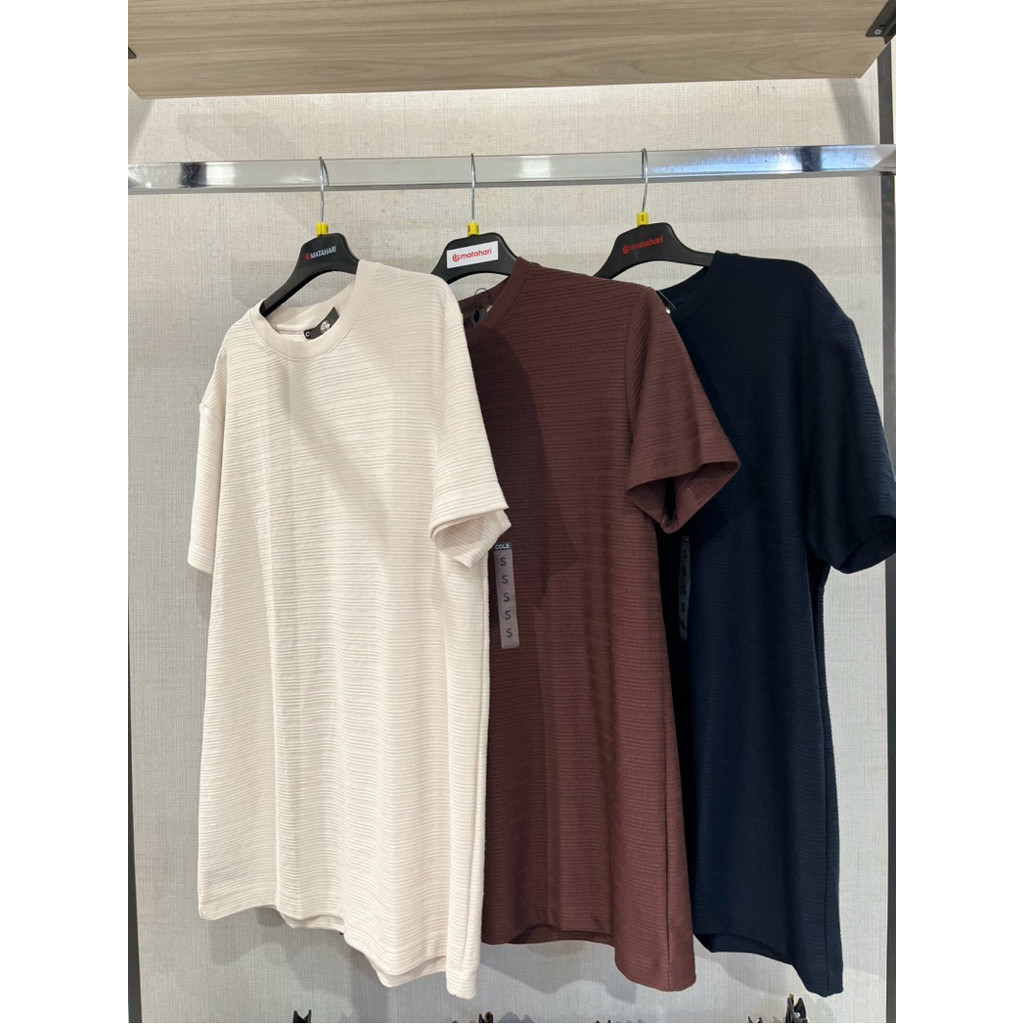 Cole kaos polos bertekstur stripe tebal S-XL