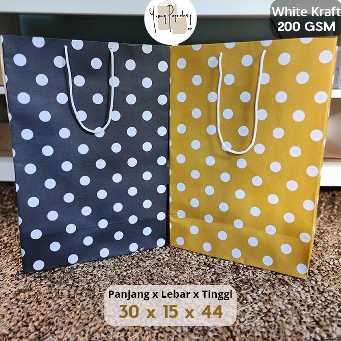 

dvc-78 Paper Bag / Tas Kertas /Shopping Bag White Motif Polkadot 30x15x44 Terlaris