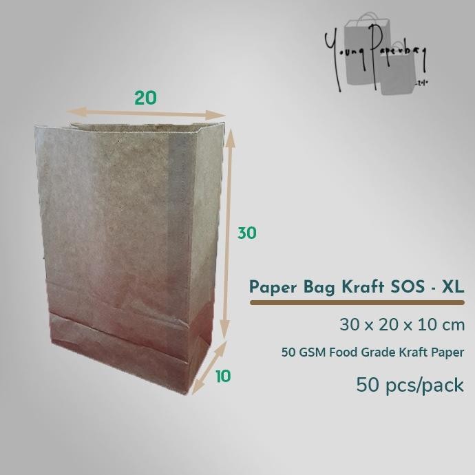 

gd-90 Paper Bag / Kantong Kertas Kraft SOS Polos Size XL 12 Berkualitas