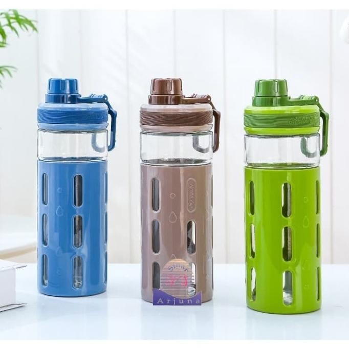 (Good) BOTOL MINUM KACA MOTIF COVER PLASTIK 750ML