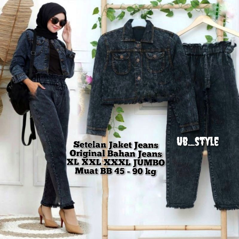 Setelan Jaket Celana ( XL - JUMBO ) Jaket Jeans Jumbo Celana Rawis Oversize