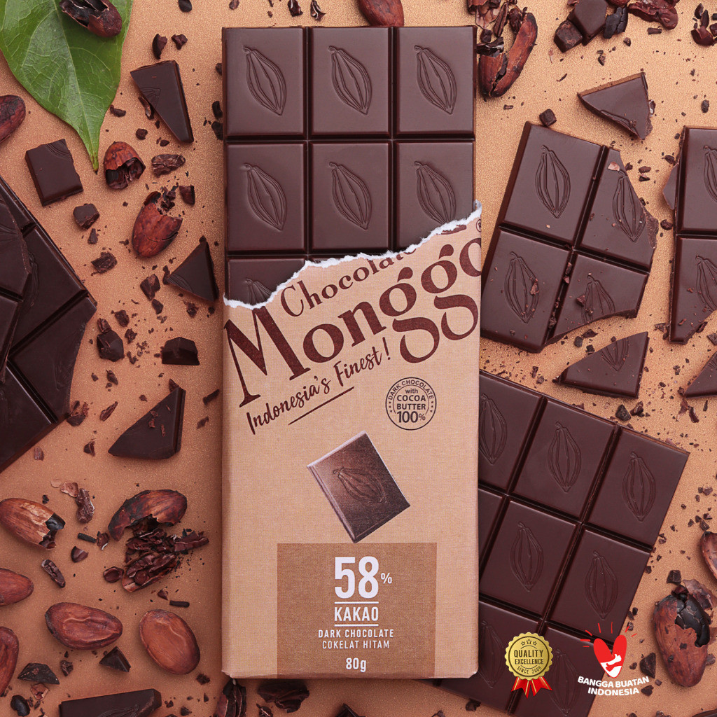 

Chocolate Monggo | Dark Chocolate 58% Cocoa 80g | Coklat Murni 100% Kakao butter | Cokelat Hitam | Snack Cemilan Sehat