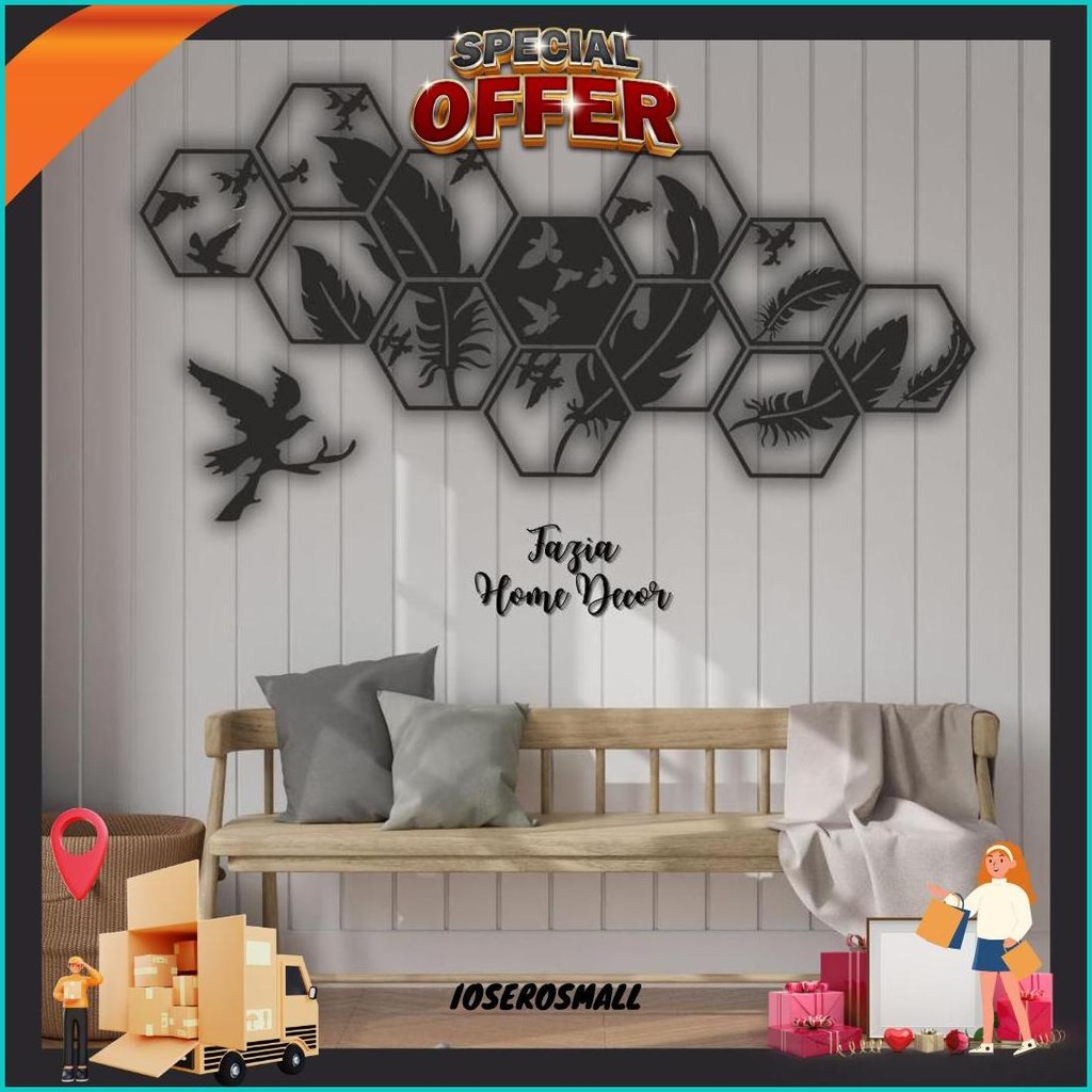 Wall Decor 3D Hexsagonal Kerajinan Kayu Aestetik Terlaris