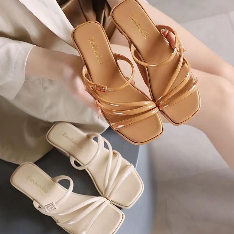 Sandal Tali Heels Tahu Wanita / Sandal Hak Tahu / Heels Balance 4 Cm 0212