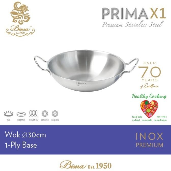 Wajan Stainless Steel Bima Prima X1 Wok 26 Cm Asian Wok 30 Cm Induksi
