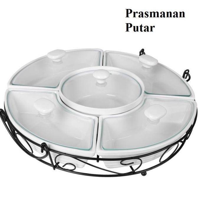 Prasmanan Putar Keramik Tutup Kaca 14 Inch Home Line