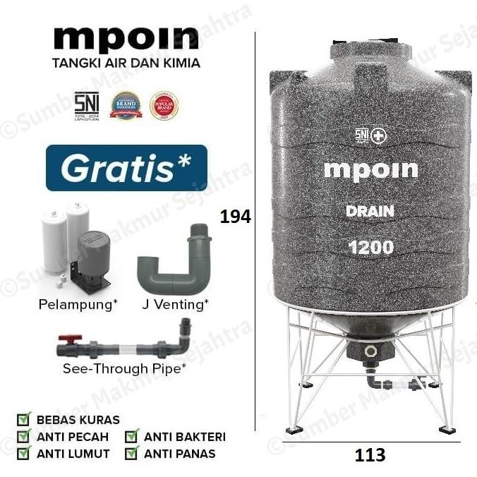 Terjangkau Tangki Air / Tandon / Toren Mpoin Plus Drain 1200 Liter