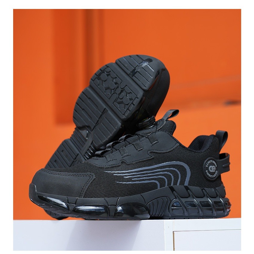 NEW Sepatu safety tactikal tali putar ujung besi hitam casual aeiso