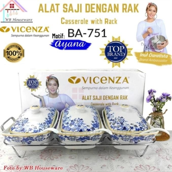 Terbaru Vicenza Casserole Prasmanan Set + Rak Wadah Saji Makanan Ba 751 Motif Ayana,Mawar,Melati