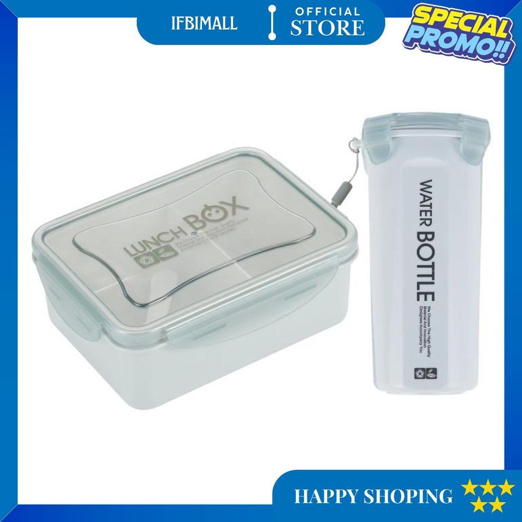 Lunch Box Set / Kotak Bekal Set / Kotak Nasi Set Free Botol Minum & Sendok 8216 500Ml D Termurah