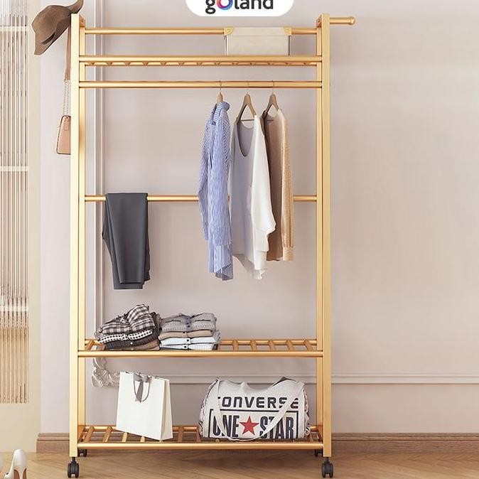 Sale Goland Gantungan Baju Rak Sepatu Rak Baju Serbaguna Stand Hanger - 2 Susun Besi Gold