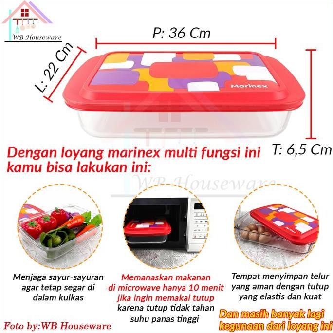 Sale Marinex Loyang Kaca Segi + Tutup Silicon Tahan Panas 3,7Liter 6537 / Wadah Saji Prasmanan Kaca 