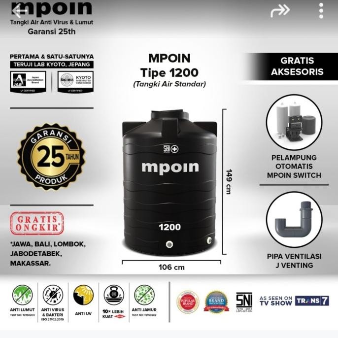 Terjangkau Tangki Air Mpoin 1200 Wave