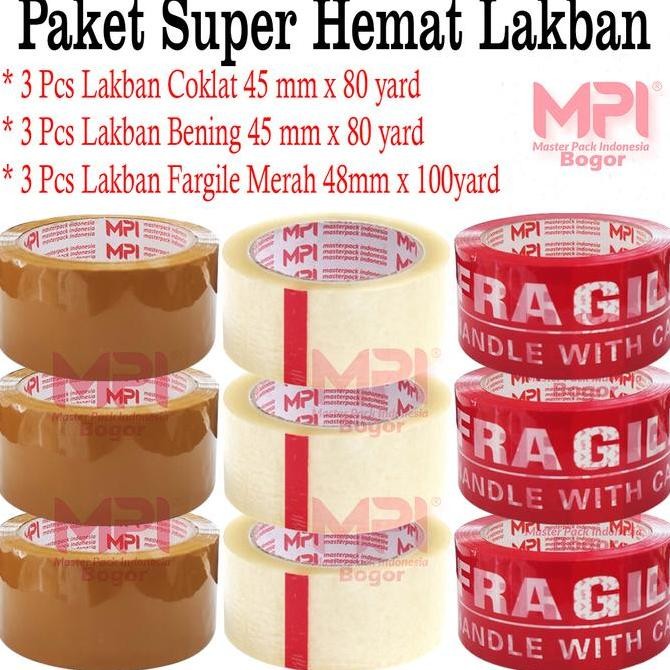 

Paket Hemat 9 Pcs - 3 Pcs Lakban Bening + 3 Pcs Lakban Coklat + 3 Pcs Lakban Fragile Merah - Master Pack Indonesia New Stok
