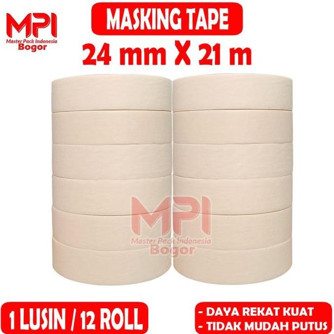 

12 Pcs - Lakban Kertas 24Mm X 21 Meter - Masking Tape 24Mm X 21 M - Master Pack Indonesia Bogor New Stok
