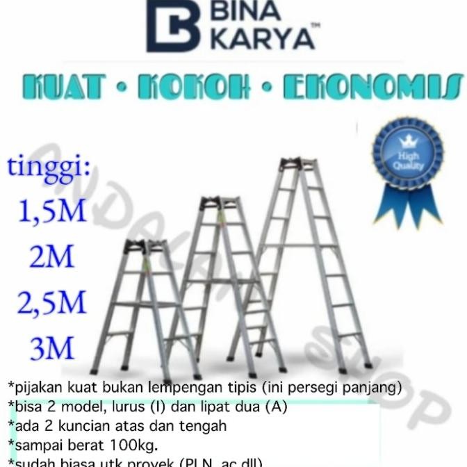Tangga Lipat Aluminium 3 Meter/Tangga Kuat/Tangga Proyek Kokoh 3 Meter New Stok