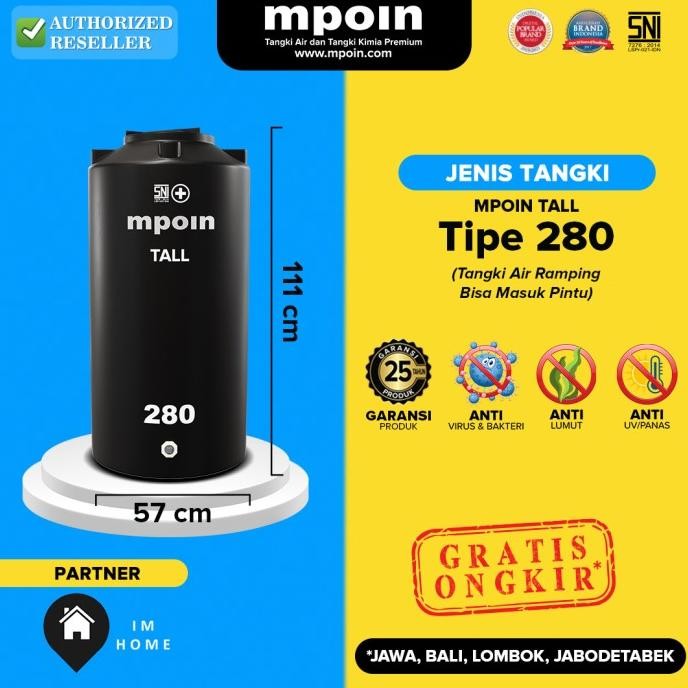 Tangki / Toren Air MPOIN Tipe 280 Liter Tinggi Kecil