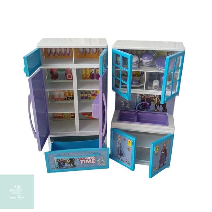 Mainan Anak Perempuan Alat Masak Masakan Kulkas Kitchen Set Frozen Elsa Anna BP6650