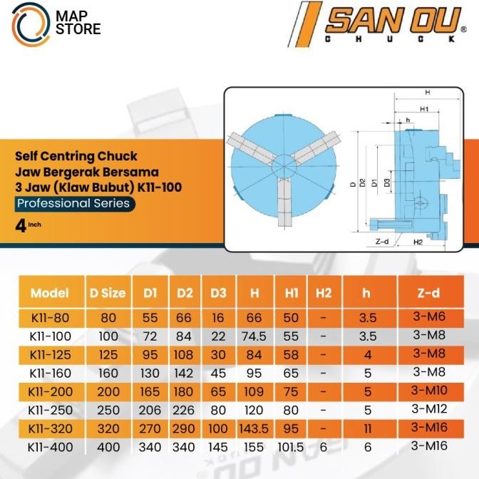 Chuck Bubut 4" 3 Jaw / Claw Bubut 3 Jaw / Catok Kepala Bubut 4 Inch murah