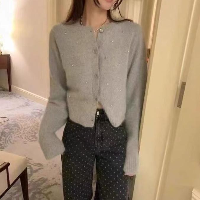 Murah Cardigan Rajut Bulu Halus Mutiara Wanita 13478 - Atasan Rajut - Panjang, Knitwear Baju Kardiga