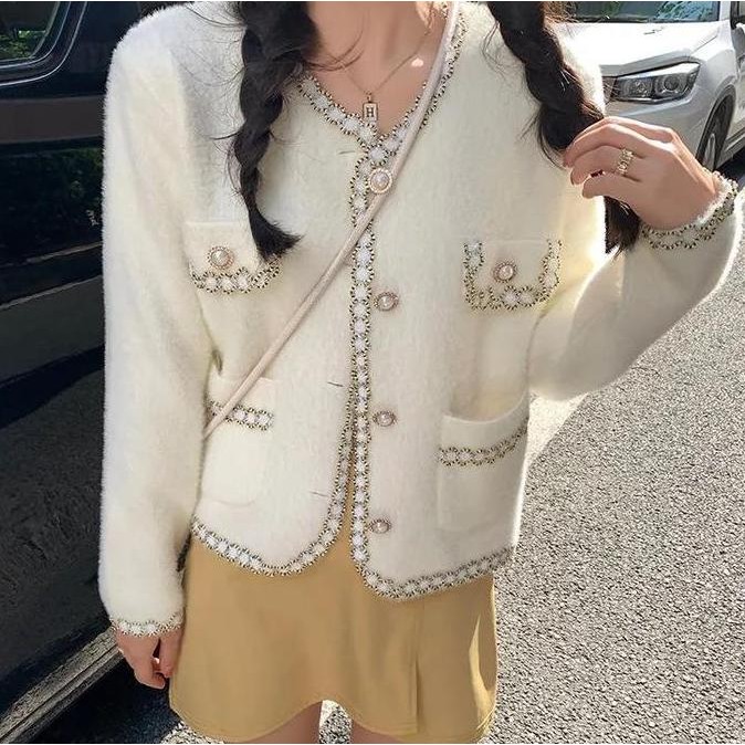 Sale Gaya Korea Temperamen Rajutan Sweater Jaket Pendek Wanita Lengan Panjang Kancing Cardigan Top B