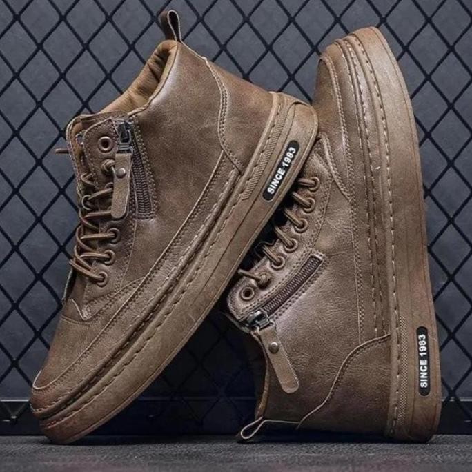 Grosir Terlaris Sangcakra Sepatu Kasual Pria Kulit Resleting Samping High-Top Martin Boots Gaya Ingg