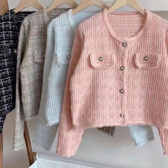 Grosir Kardigan Rajut Wanita Kotak Kecil Model 285 Lengan Panjang - Knitwear, Lembut, Outer, Kancing