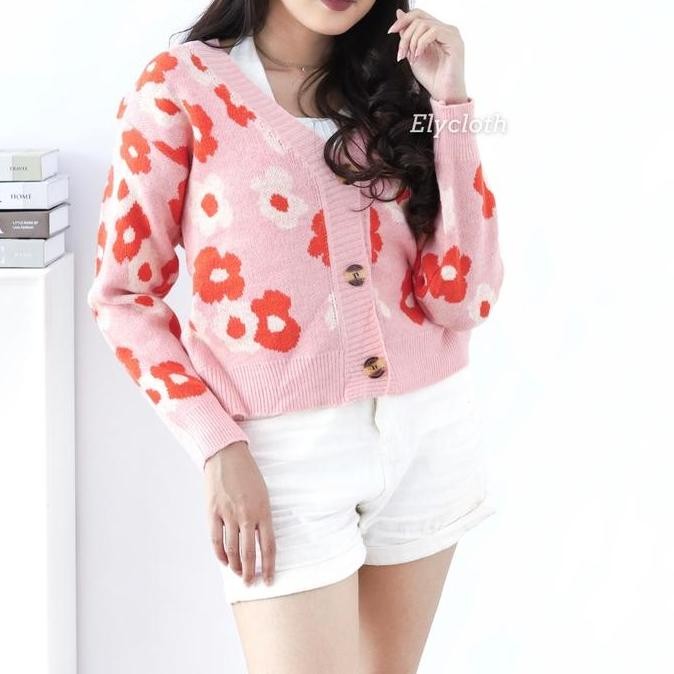 Sale Elycloth | Floral Cardigan | Cardigan Rajut Wanita Premium Knit