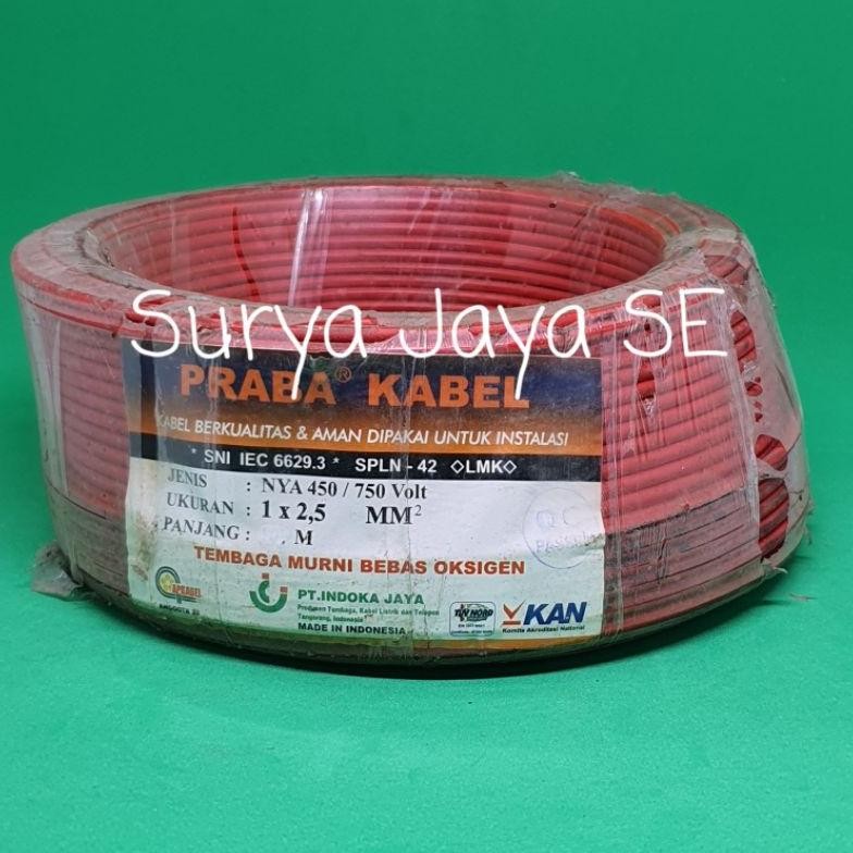 Kabel Listrik NYA 1X2,5 Kabel Engkel NYA 1X2.5 NYA 2,5 Tembaga Praba 50 Meter SNI LMK