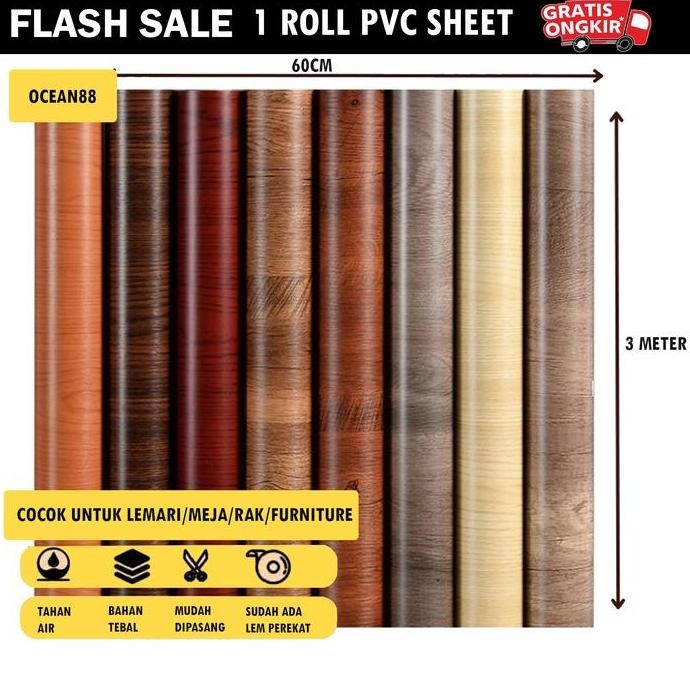 PROMO PVC SHEET (Sudah ada Lem) Ukuran 60cm x3m Deco Sheet pelapis furniture Sticker Vinyl Cafe Kert