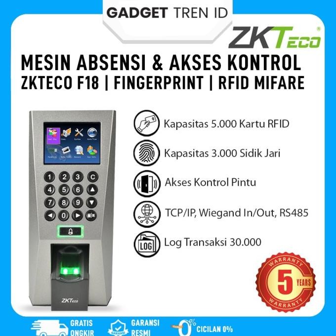 

Promo Mesin Absensi Dan Akses | Fingerprint | Zkteco F18 | Rfid Kartu Mifare