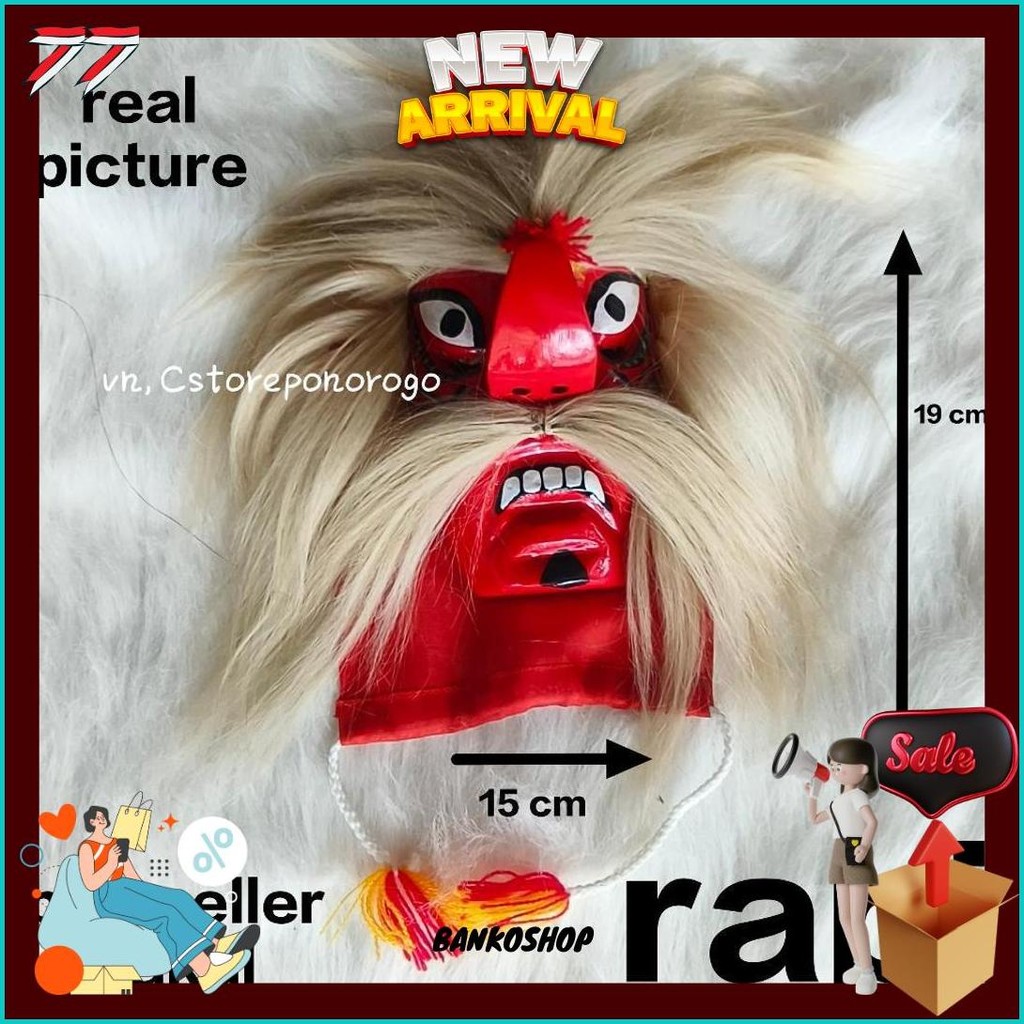 Ganongan Biasa Sintetis / Topeng Ganong / Topeng Bujang Ganong / Gedruk / Jaranan / Barongan / Baron