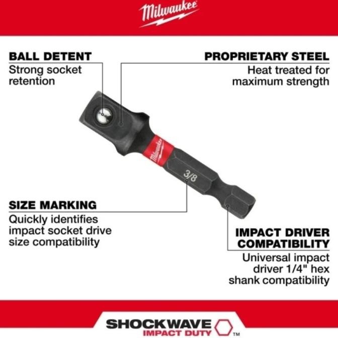 

Grosir Milwaukee Impact Socket Adapter Set 1/4" 3/8" 1/2" - Soket Sambungan Shock