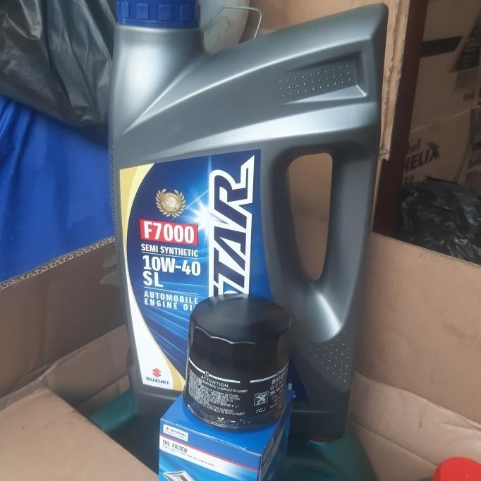 Promo Paket Oli Mesin Suzuki Ecstar F7000 10W.40 Sl 4Litr+Fiter Oli Mobil Apv.R3.Baleno.Karimun.Xl7.