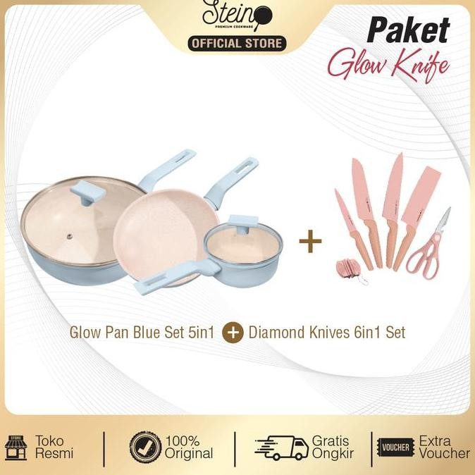 Murah Stein Paket Panci Dan Pisau 9In1 | Panci Wajan Teflon Pisau Anti Lengket German Coating |  Glo