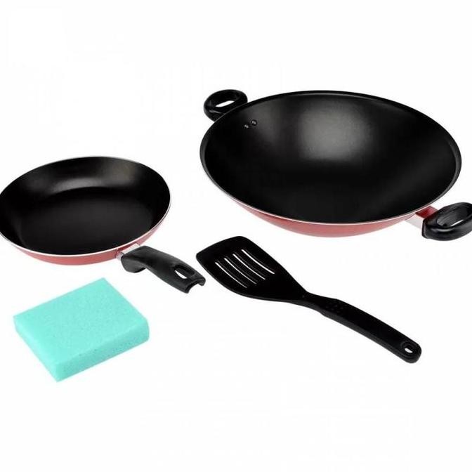 Murah Maxim Wajan Teflon Set - Anti Lengket - Merah-Hitam