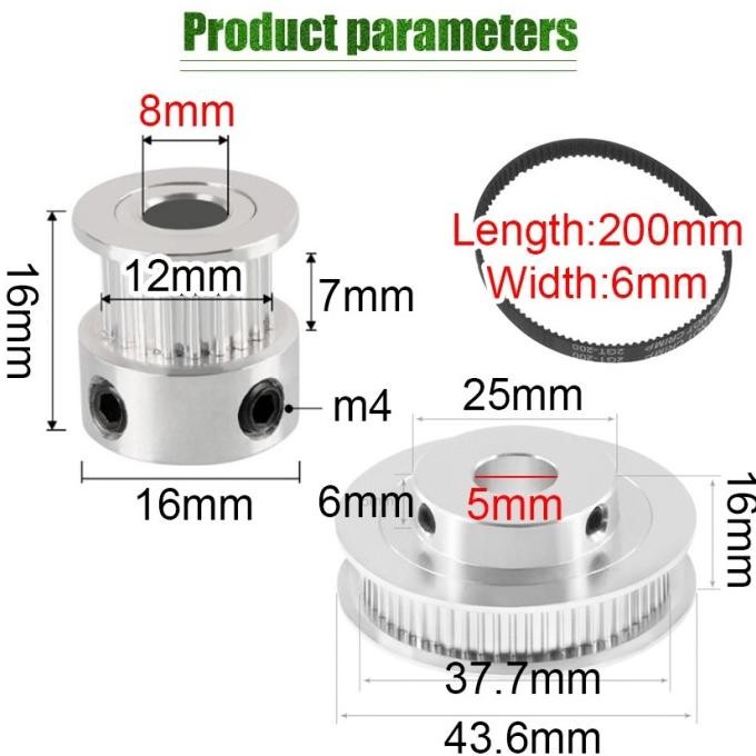 3D Printer 2Gt Pulley Timing Belt 6 Mm + Gear 20 Teeth & 60 Gigi Set New Stok