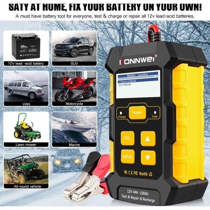 Sale Konnwei Kw510 12V 5A Mobil Battery Charger & Battery Tester & Repair