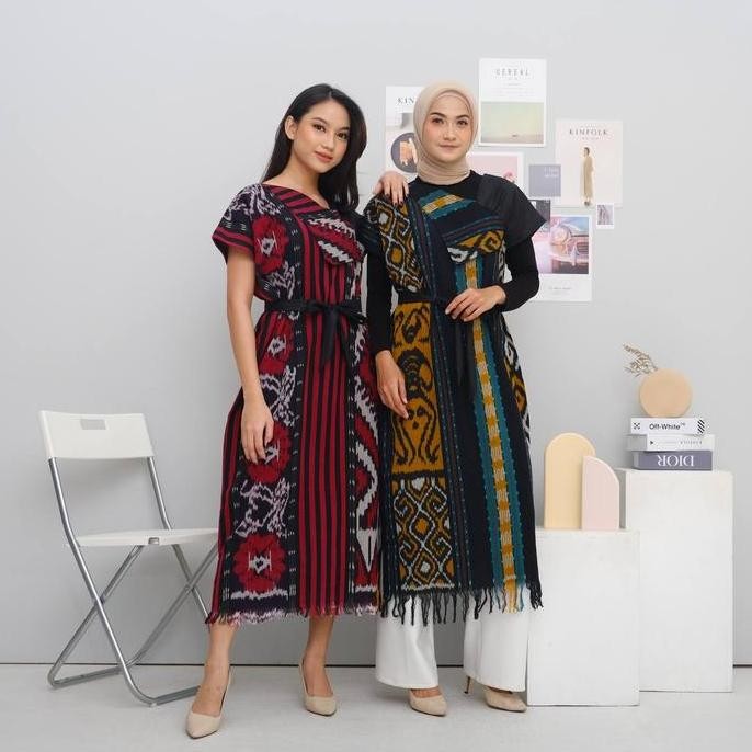 Keishan.id - DRESS AURORA TENUN ASLI TORAJA JEPARA LOMBOK NTT BALI Baju Wanita Casual Fit Pesta Midi