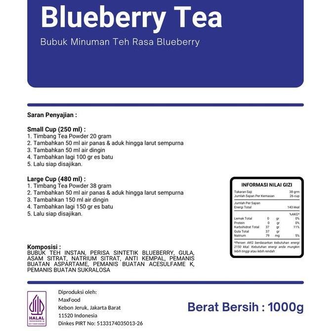 

Grosir Blueberry Tea Powder Drink / Bubuk Minuman Teh Rasa Blueberry 1 Kg