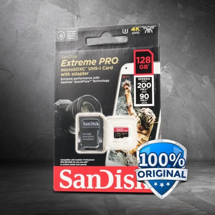 MICRO SD CARD 128GB SANDISK EXTREME PRO 200 MB/S A2 4K 128 GB ORIGINAL MINI KARTU MEMORY HP CCTV DRO